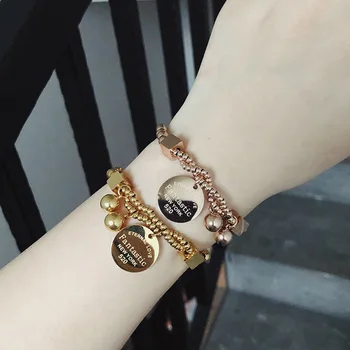 

Amaiyllis 18K Fashionable Fantastic New York Letter Beads Gold Coin Bracelet Elasticity For Women Bracelet Jewelry