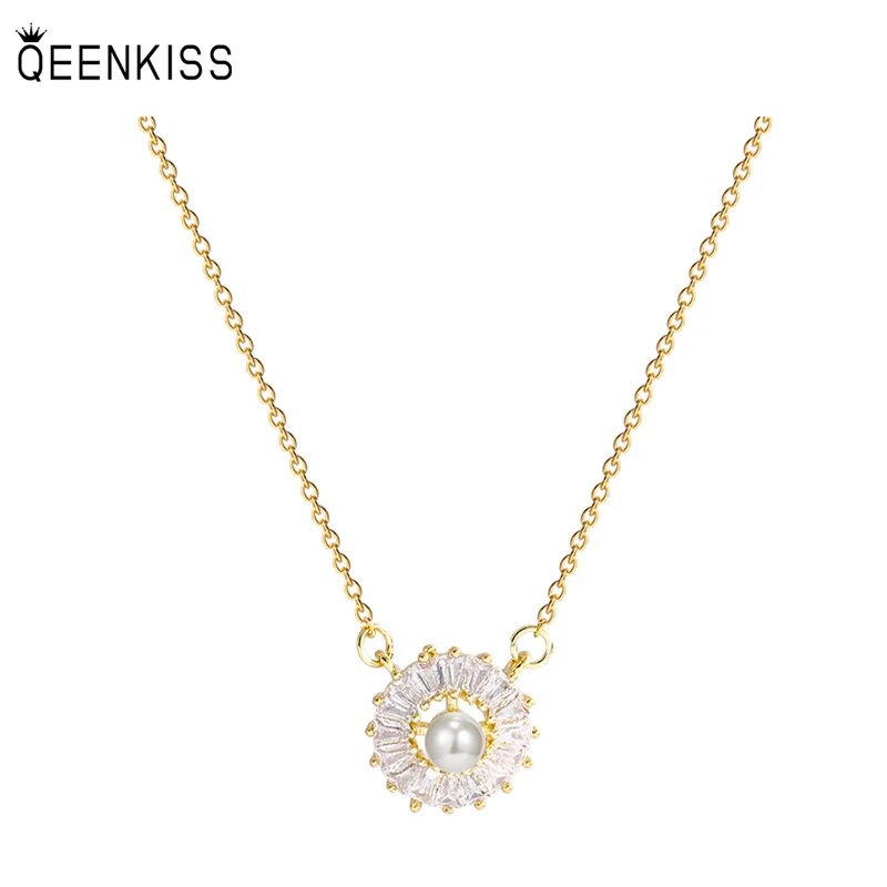 

QEENKISS NC7159 Fine Jewelry Wholesale Fashion Trendy Woman Birthday Wedding Gift Zircon Sun Flower 18KT Gold Pendant Necklace