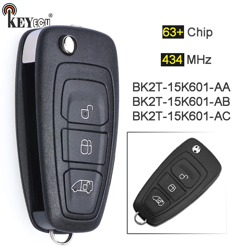 KEYECU 434 МГц 63+ чип BK2T-15K601-AA/AB/AC A2C53435329 дистанционный брелок 3 кнопки для Ford Transit Custom