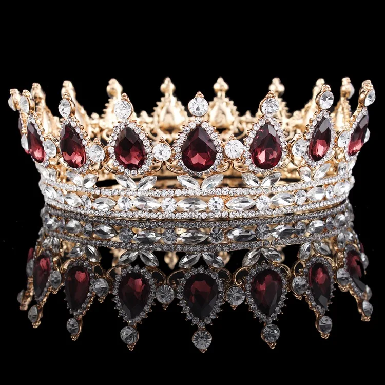 Gold Purple Red Роскошные винтажные золотые розовые хрустальные круглые Свадебные короны классические барочные Стразы диадема, тиара для женщин Свадебные аксессуары для волос - Окраска металла: Gold Purple Red