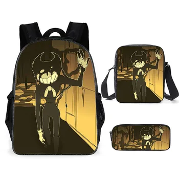 

2020 New Fashion 3PCs/Set Children's Backpack Bendy and The Ink Machine Pattern School Bags Cartoon Design Tennagers Book Bags