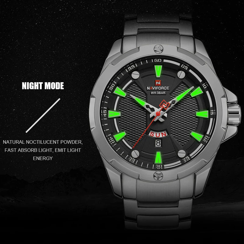 Мужские часы NAVIFORCE Топ люксовый бренд Модные Серебристые Черные Нержавеющая сталь мужские s военные спортивные водонепроницаемые кварцевые наручные часы