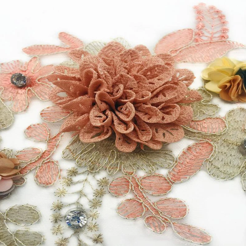 Embroidery Europe Station summer beaded embroidery 3D flower short sleeved T decorative lace handmade cloth stickers