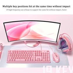 Para teclado mouse fone de ouvido combos conjuntos de jogos mecânicos rosa bonito teclado mecânico 3200 dpi óptico mouse fone de ouvido para pc