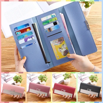

Wholesale Wallet Bags Big Purse for Woman Girls Safe Long Handy Wallets Money Bag Card Holder Passport Pack Korean Style Gifts