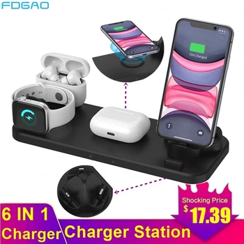 

6 in 1 Qi Wireless Charging Dock Station For Apple Watch 5 4 3 2 iPhone SE 2 11 X XS XR 8 Airpods Pro 10W Fast USB Charger Stand