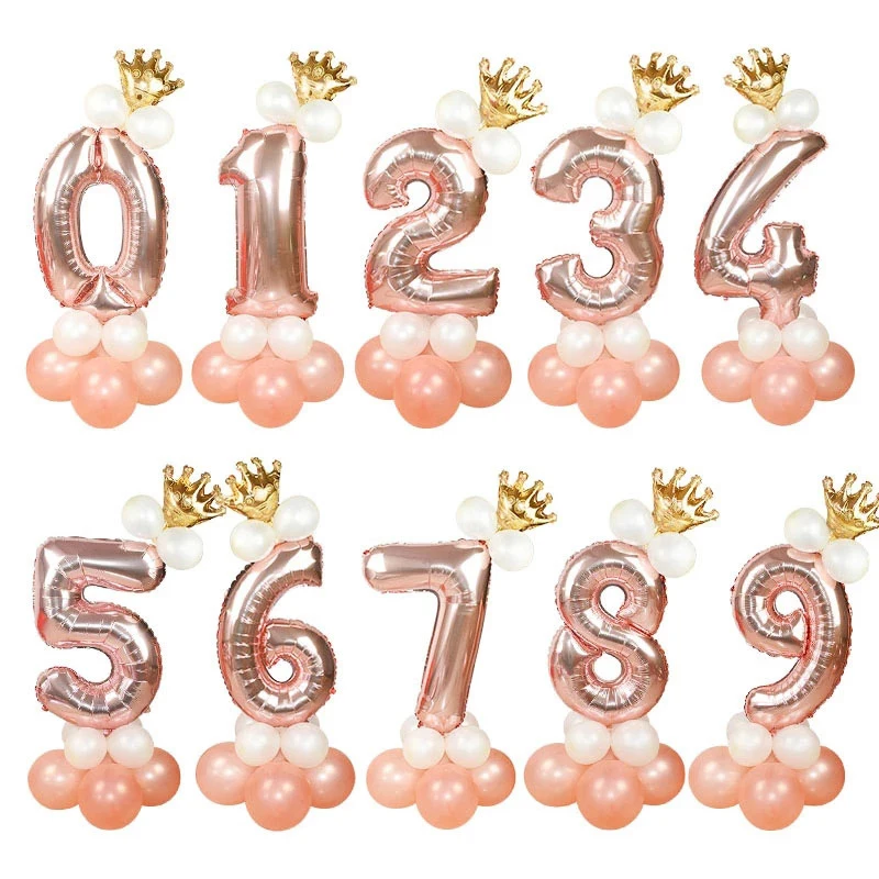 32 inch rose gold number balloon column 0 1 2 3 4 5 6 7 8 9 birthday golden crown party decoration | Дом и сад