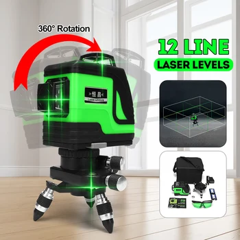 

Laser Level 12 Lines 3D Level Self-Leveling 360 Horizontal And Vertical Cross Super Powerful Green Laser Level+Bracket 2 Battery