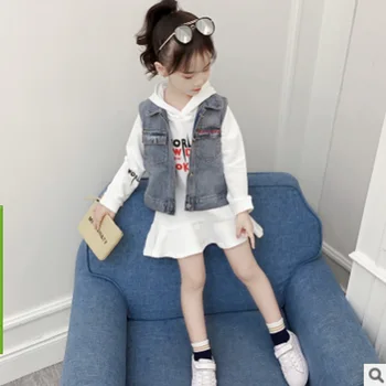 

Girls Denim Vest Dres Clothing Set 2020 New Spring/Autumn Kids Clothes Sets Children's Active Sets 2 Solid Colors Size4-14 ly490