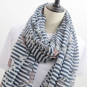 

Fashion Summer Scarf For Women Scarf For Lady Cotton Shawl Tropical Print Striped Scarf Head Luxury Brand Beach Scarves Hijab