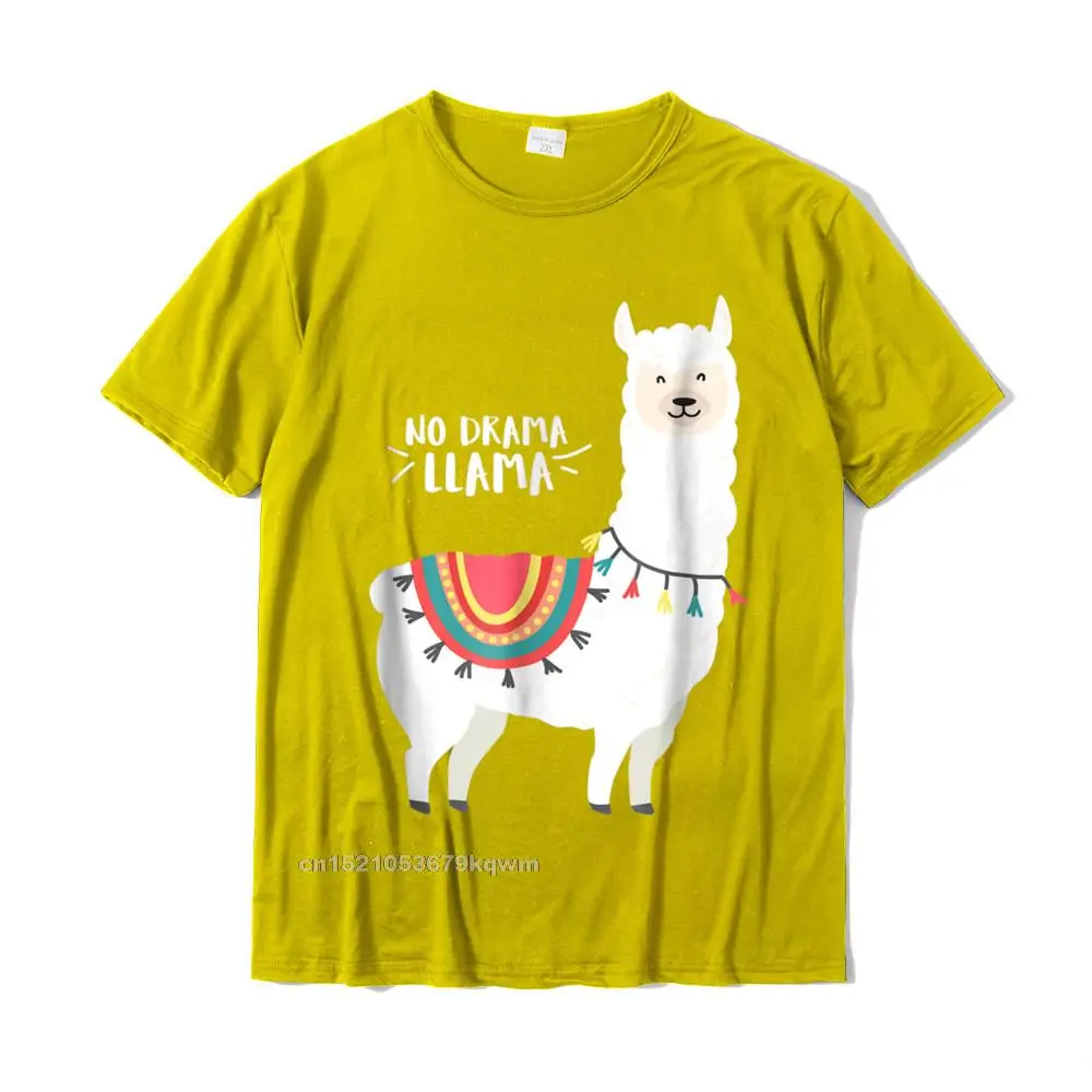 Printed T-shirts New Design Crew Neck Personalized 100% Cotton Fabric Mens Tops Shirt comfortable Short Sleeve T Shirt Cute quot No Drama Llama quot tshirt__4467 yellow