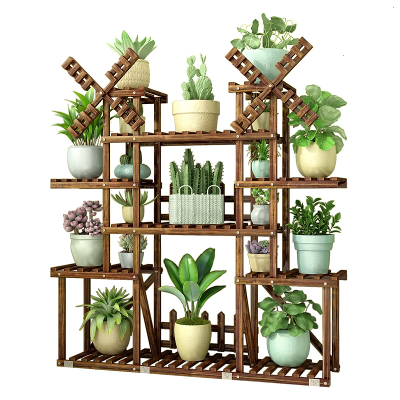 

Room Built-in Rack Balcony A Living Room Iron Meat Solid Wood Anticorrosive Wood Multi-storey Landing Type Flowerpot Shelves