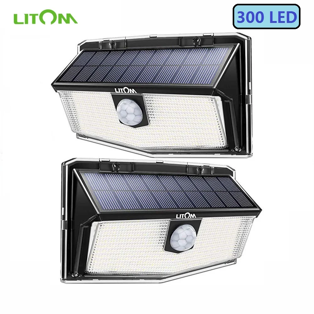 Najtaniej 2 Pack LITOM 300 lampy solarne led ogród ulepszone PIR lampy z czujnikiem ruchu IP67 wodoodporne 3 inteligentne tryby solarna ścienna