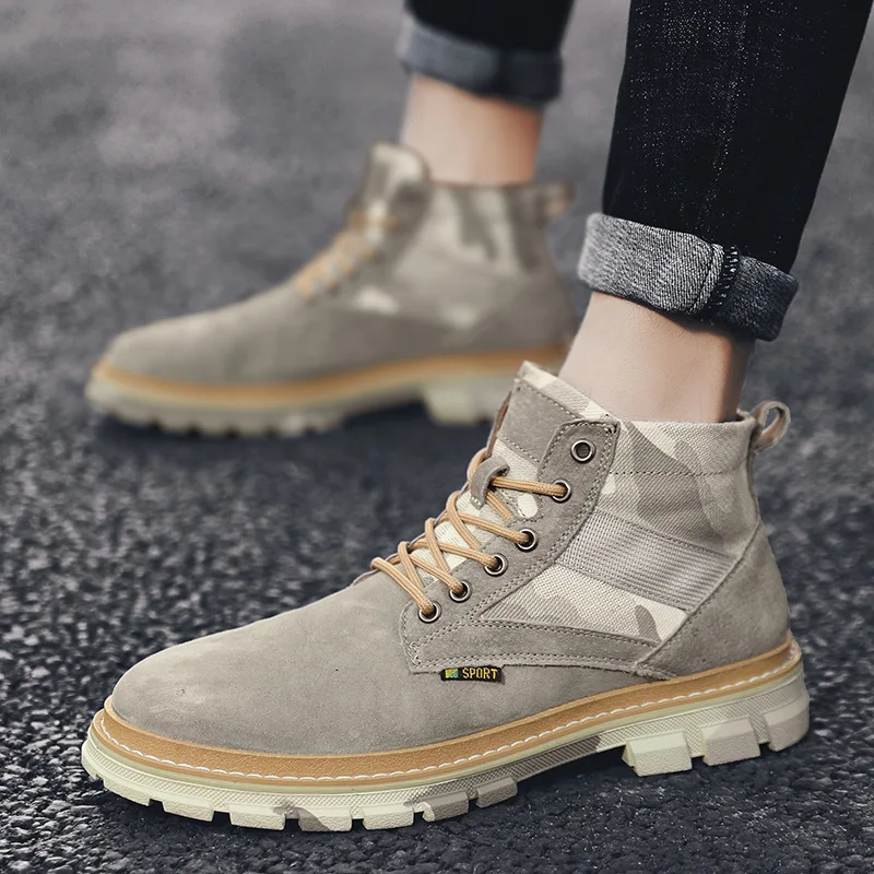 

2019 New Style Genuine Leather Retro Short Boots Winter Martin Boots Hight-top Worker Boot Korean-style England Casual Fashionab
