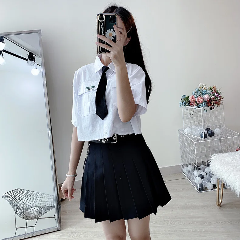 brown skirt High Waist Solid Pleated Skirts Woman Harajuku Belt Chic A-Line Skirt Woman's Retro Simple Black Mini Skirt Women Summer 2021 silk skirt