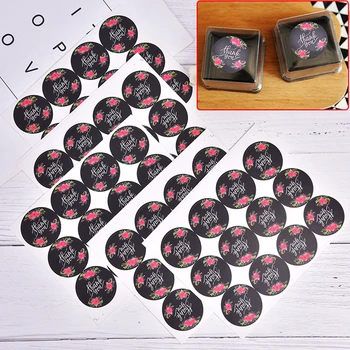 

120pcs/10sheets Rose Flower Black Thank You Adhesive Kraft Round Seal Stick Jd