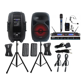 

STARAUDIO 2X 2500W PA 15" Powered DJ BT Speakers Active RGB Light Speaker Stands 2CH UHF Wireless Handheld Headset Mic SCS-15RGB