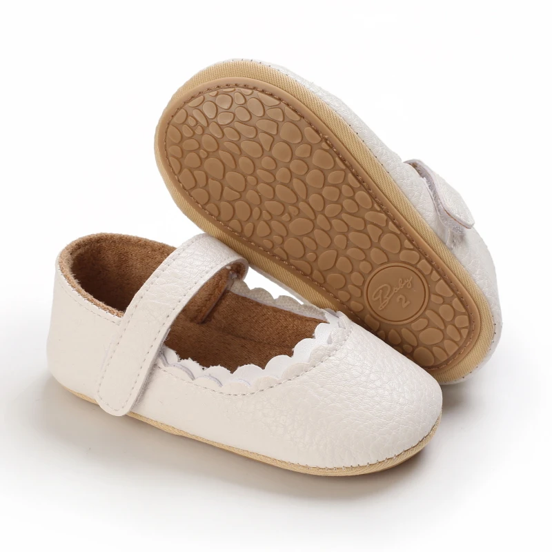 Infant Newborn Baby Girls Princess Non-Slip Floral Border Shoes Toddler Baby Soft PU Leather Prewalker Shoes Solid First Walkers