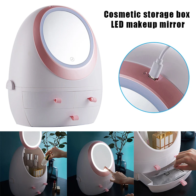  Shopify-Dropshipping USB LED Light Makeup Mirror Cosmetic Storage Box Skin Care Products Organzier 