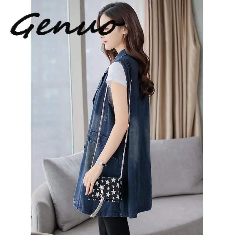 Джинсовые куртки жилет Женский Осенний Длинный из джинсовой ткани женская