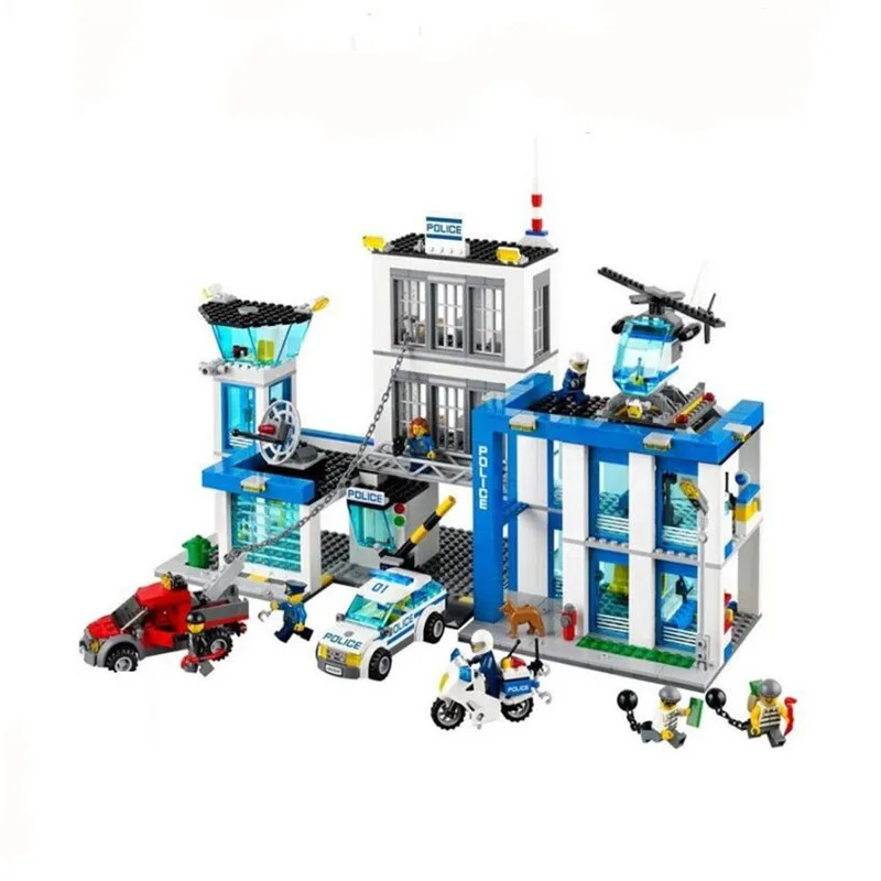 New Legoinglys City Police Station Motorbike Helicopter Model Building Blocks Bricks Kits Compatible with 60047 | Игрушки и хобби