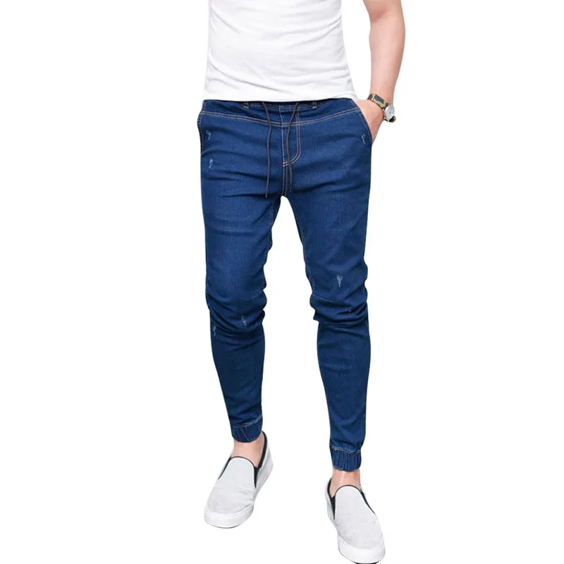 

2019 New Autumn Long Pencil Ripped Jeans For Men Casual Slim Jeans Mens Brands Fit Slim Elastic Waist Male Pantalones