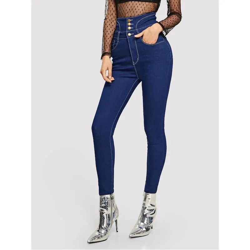 Skinny Denim Trousers High Waisted Jeans Women's Straight Leg