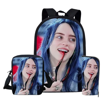 

ELVISWORDS Cartoon Billie Eilish Printing School Bags 3Pcs/Set Teenager Book Bags For Girls Boys School Backpack Mochila Escolar
