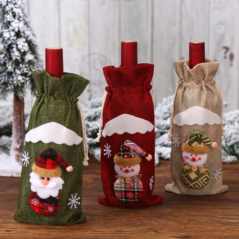 Рождественская и новогодняя крышка для бутылки с красным вином пакеты Снеговик Санта Клаус Новогоднее украшение стола Рождество бутылки вина крышки