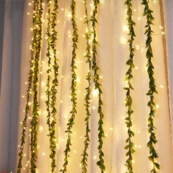 USB 8Modes 3x1M Artificial Green Leaf Vine Curtain String Light Christmas LED Icicle Garland Lights For Home Wedding Party Decor