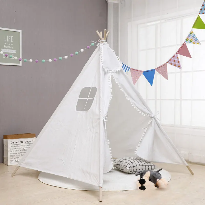 Портативная детская палатка из хлопка Tipi House, детская палатка для девочек, игровой домик Wigwam, игровой домик, индийский треугольный тент, декор для комнаты, вигвам