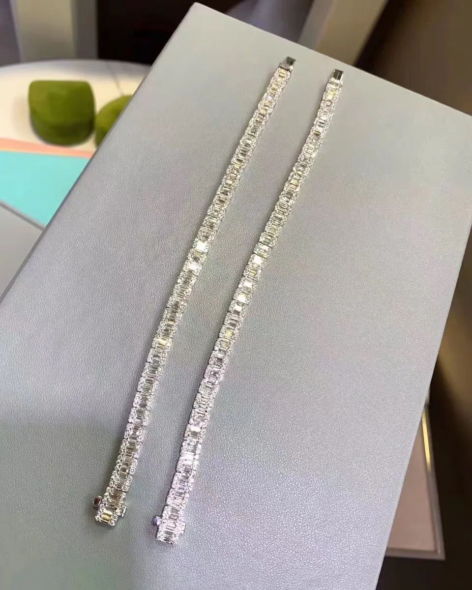 Ювелирные изделия ручной работы в стиле хип-хоп, 925 пробы серебряные Квадратные браслеты с искусственным бриллиантом для мужчин и женщин, роскошный свадебный браслет
