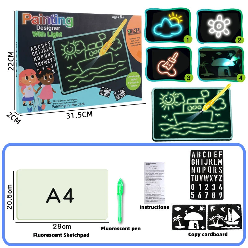 

Luminous Drawing Board Draw with Light In Dark Children Kids Funny Toy Drawing Board Set English Langues 2019 Boys Girls Toy