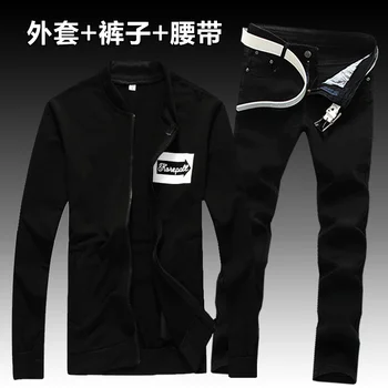 

New Autumn Men's Clothing Casual Jacket Pencil Pants 2pcs Set Size S-XXL Letters Printed Coat Straight Trousers For Male E48