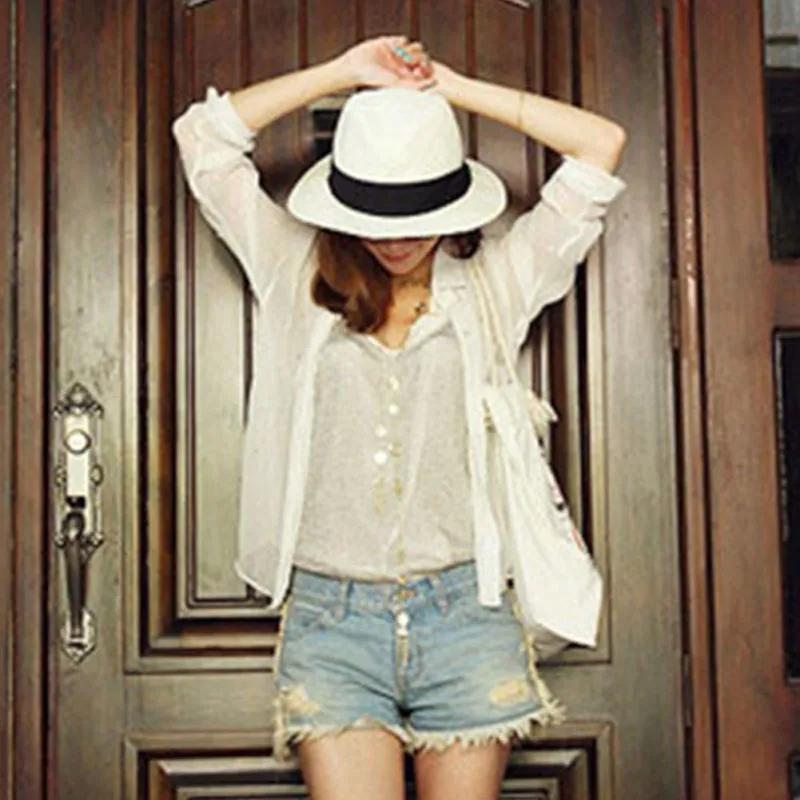 Jazz Hat Cowboy Fedora hat Unisex Women Men Fashion Summer Casual Trendy Beach Sun Straw Hat