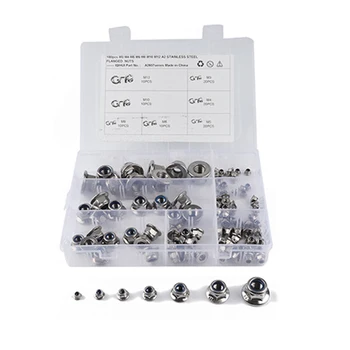 

100Pcs Nylon Lock Nuts Metric Threaded Nutsert Self-Locking Hex Insert Locknut 304 Stainless Steel Assortment Kit M3 M4 M5 M6 M8