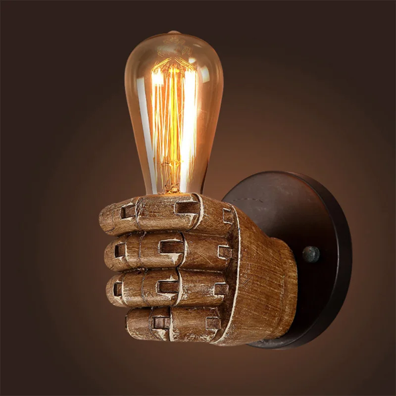 Retro Creative Fist Shape Wall Light E27 Lamp Holder Industrial Style Wall Lamp New Year Decoration for Home Bar Ligthting