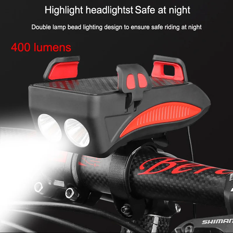 Bike Front Light With Horn Phone Holder Usb Rechargeable 400 Lumens Power Bank Cycling Lights Mtb Bike Light Bicycle Accessories|Bicycle Light| - AliExpress