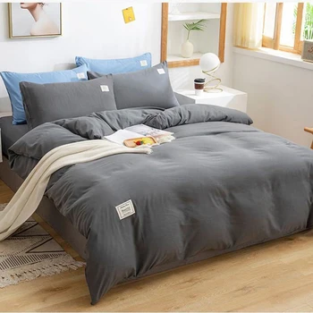 

ADOREHOUSE Bedding Set 4PCS Simplicity Solid Home Bedding Textile Washable Soft Cover Duvet Sheet Home Queen/King Pillowcase