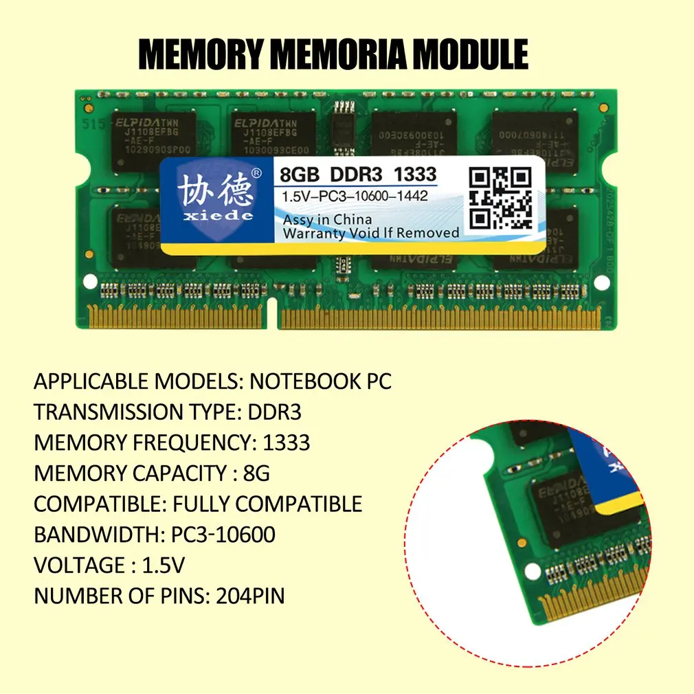 Модуль памяти DDR3 1333 8G для ноутбука, PC3-10600, совместимый с процессором Intel и процессором AMD