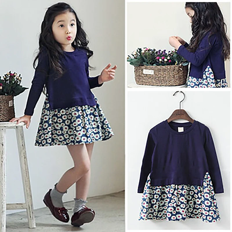 Популярное осенне-зимнее Повседневное платье в стиле пэчворк для маленьких девочек Детские платья принцессы с длинными рукавами и цветочным узором 8