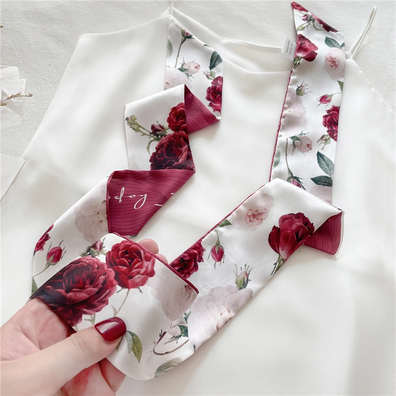 Women Silk Long Hairband Necktie Print Floral Skinny Ribbon Scarf Bag Wrist Bandana Girl Waist Popul 2021 Summer Accessories small hair clips Hair Accessories