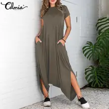 Celmia Oversized Loose Long Jumpsuits Summer Short sleeve Irregular Women Romper Loose Palazzo Casual O Neck Solid Playsuits 5XL
