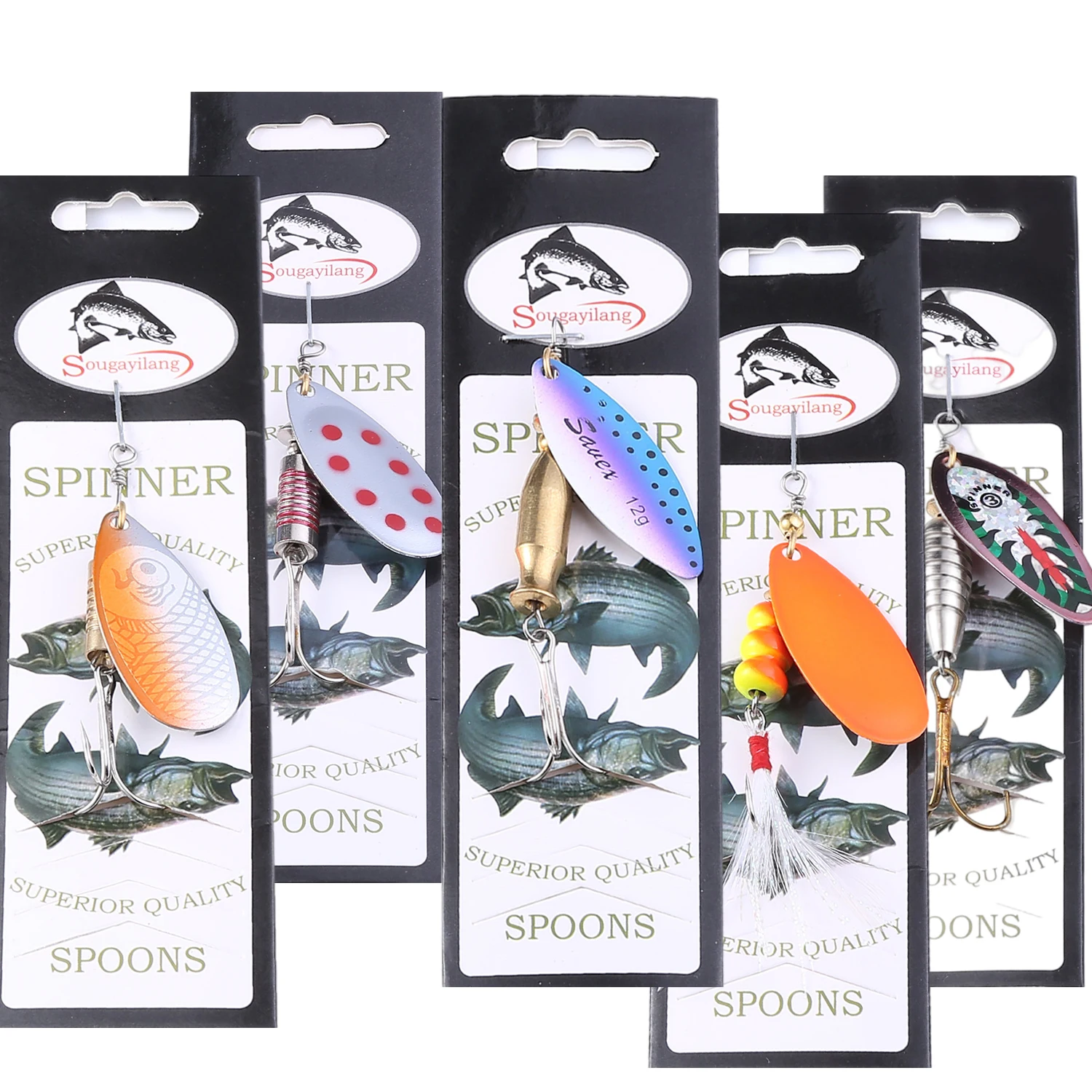 Sougayilang Spinner Lure Bait Spoon Metal Treble Hooks Jig Sequin Bass Trout Jigging with Fishing Tackle | Спорт и развлечения