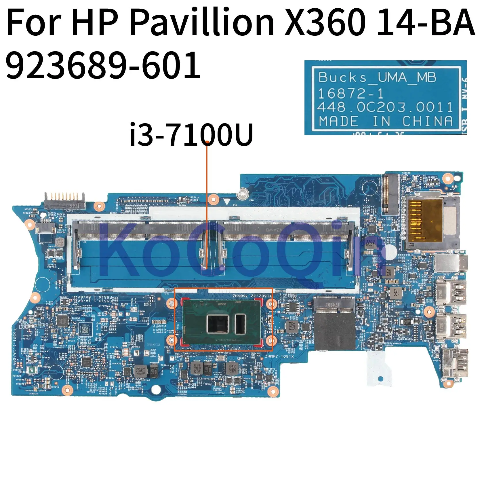 buy  KoCoQin Laptop motherboard For HP Pavillion X360 14-BA Core SR343 i3-7100U Mainboard 923689-601 168