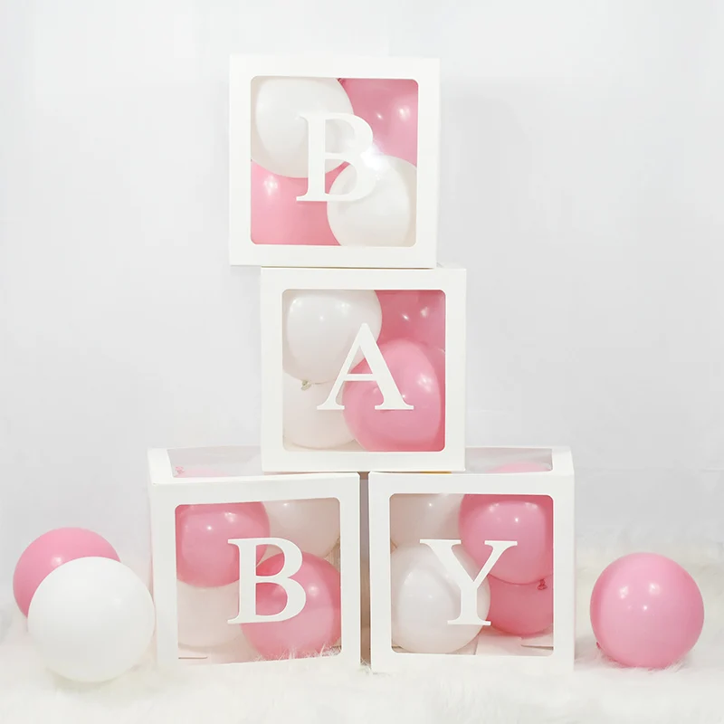 

4Pcs/set BABY LOVE Transparent Storage Boxes for Balloon Babyshower Macaron Balloon Showcase Box Party Wedding Birthday Decor