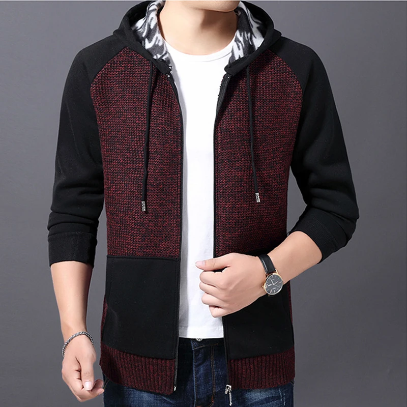 2019 winter youth men's hooded cardigan brand sweater plus velvet thick sweater warm sweater coat 2019 winter youth men's hooded cardigan brand sweater plus velvet thick sweater warm sweater coat