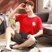 Yidanna Мужские пижамные комплекты с короткими рукавами, Мужская одежда для сна, одежда для сна, большие размеры, хлопковая ночная рубашка, летние штаны+ рубашка