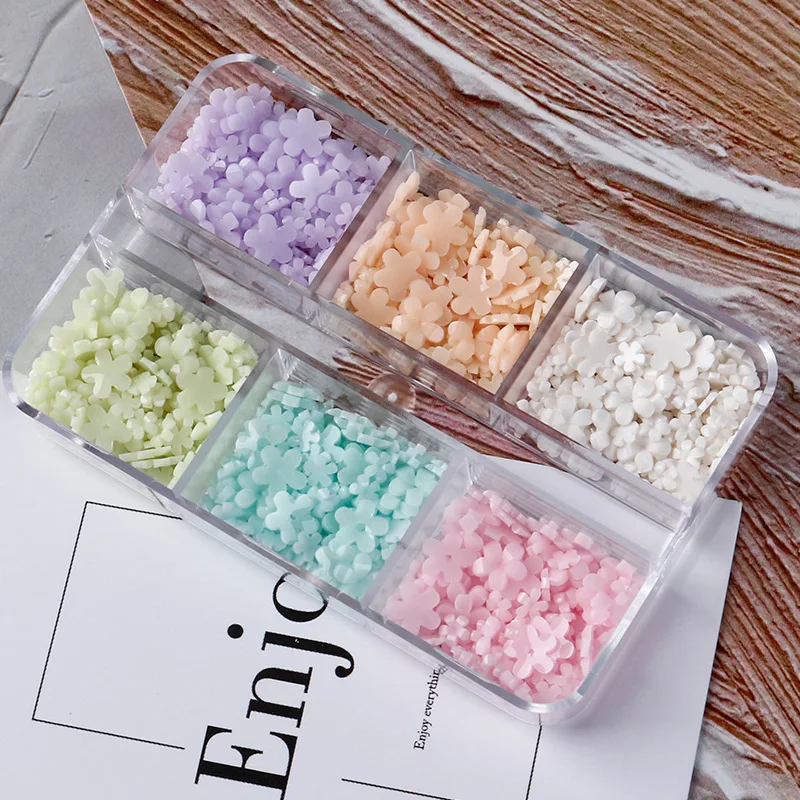 Set Van Kleur Veranderde Bloemdecors 5 Bloemblaadjes Japanse Hars Macaroon Bloemen Uv Flower Mix Nail Sieraden 3d Accessoire Kit 3 + 6Mm