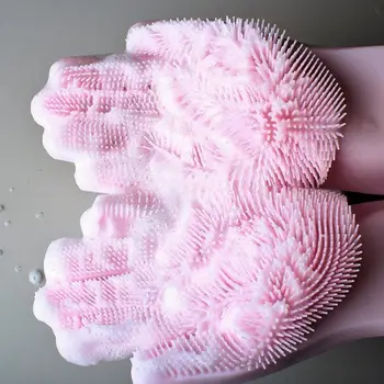 

Scrub Gloves Kitchen Cleaning 1 Pair Magic Silicone Dishwashing Scrubber Dish Washing Sponge Rubber